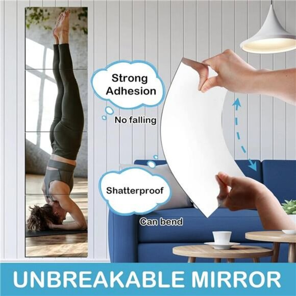 Unbreakable Full Body Wall Mirror Tiles Set for Bedroom Gym Kids Room Decor - Picture 5 of 7